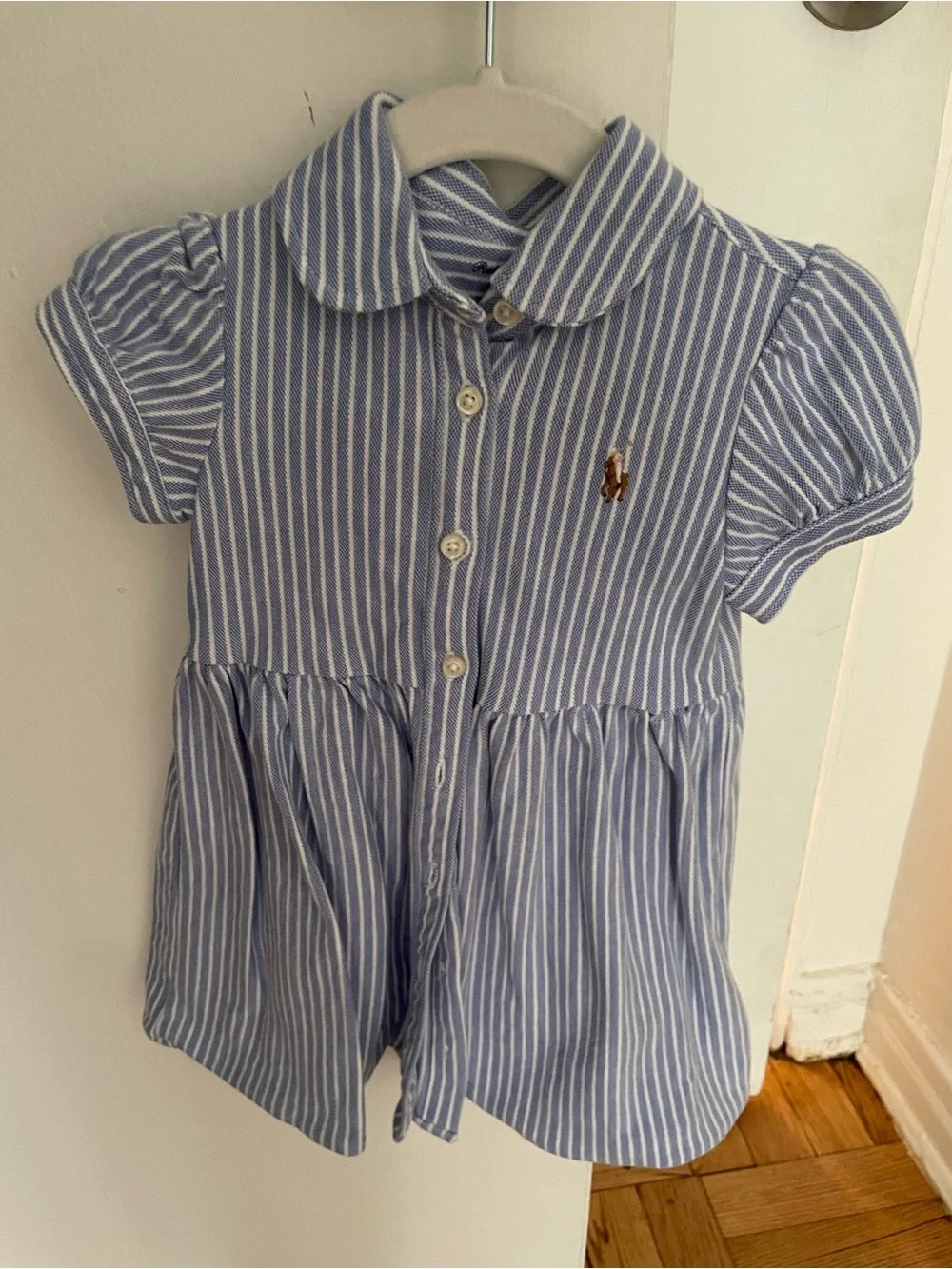 Ralph Lauren Blue & White Striped Button-Front Girls Dress